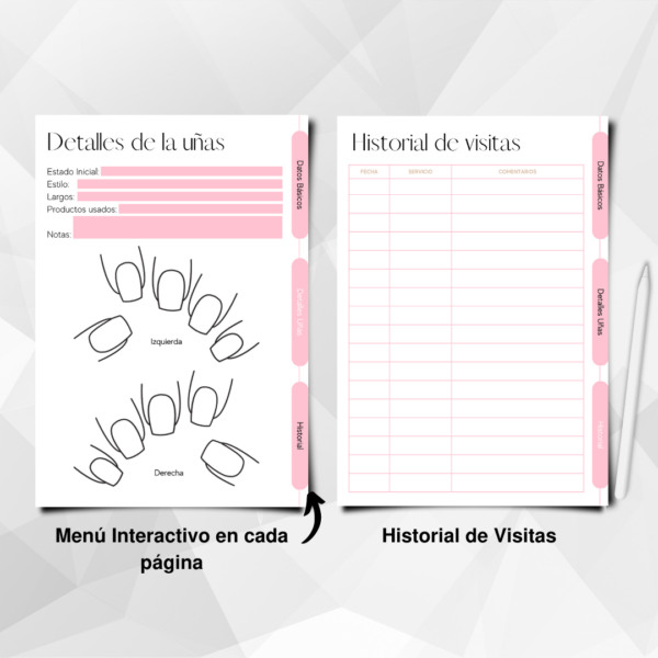 Ficha digital interactiva para uñas