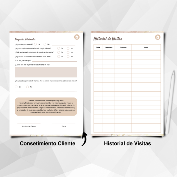 Ficha registro de visitas para clientes de tratamiento facial