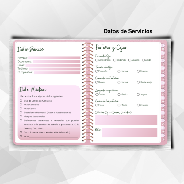 Agenda editable para clientes de pestañas