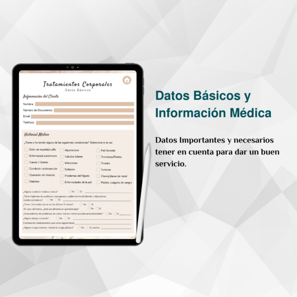 Ficha digital editable para tratamientos corporales