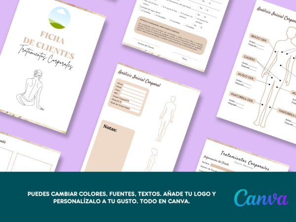 Ficha editable de clientes para tratamientos corporales canva