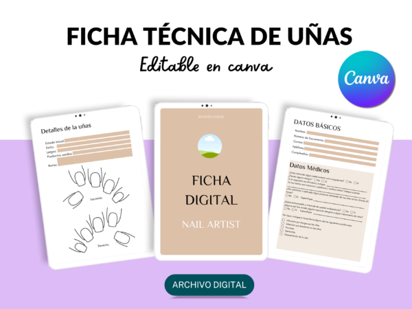 Ficha digital editable para uñas canva