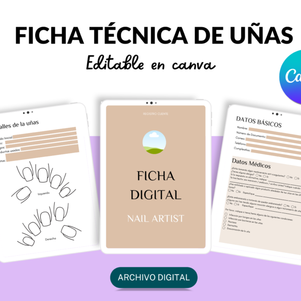 Ficha digital editable para uñas canva