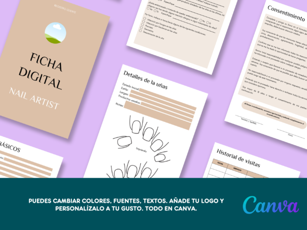 ficha digital editable para manicura canva