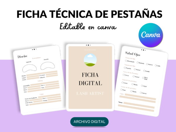 Ficha digital editable para pestañas canva