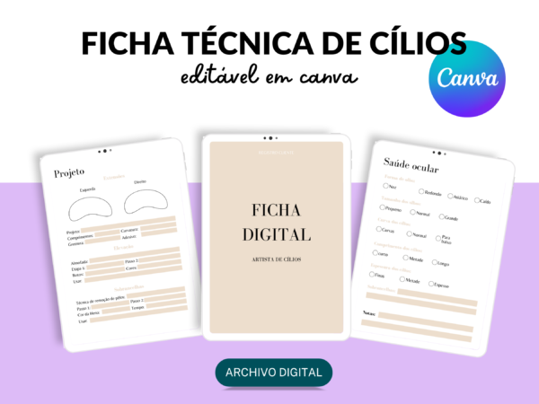 Ficha digital de cilios editável canva