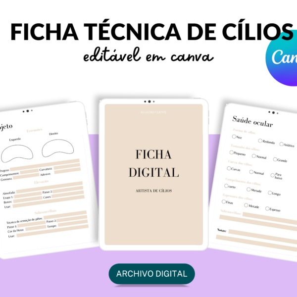 Ficha digital de cilios editável canva