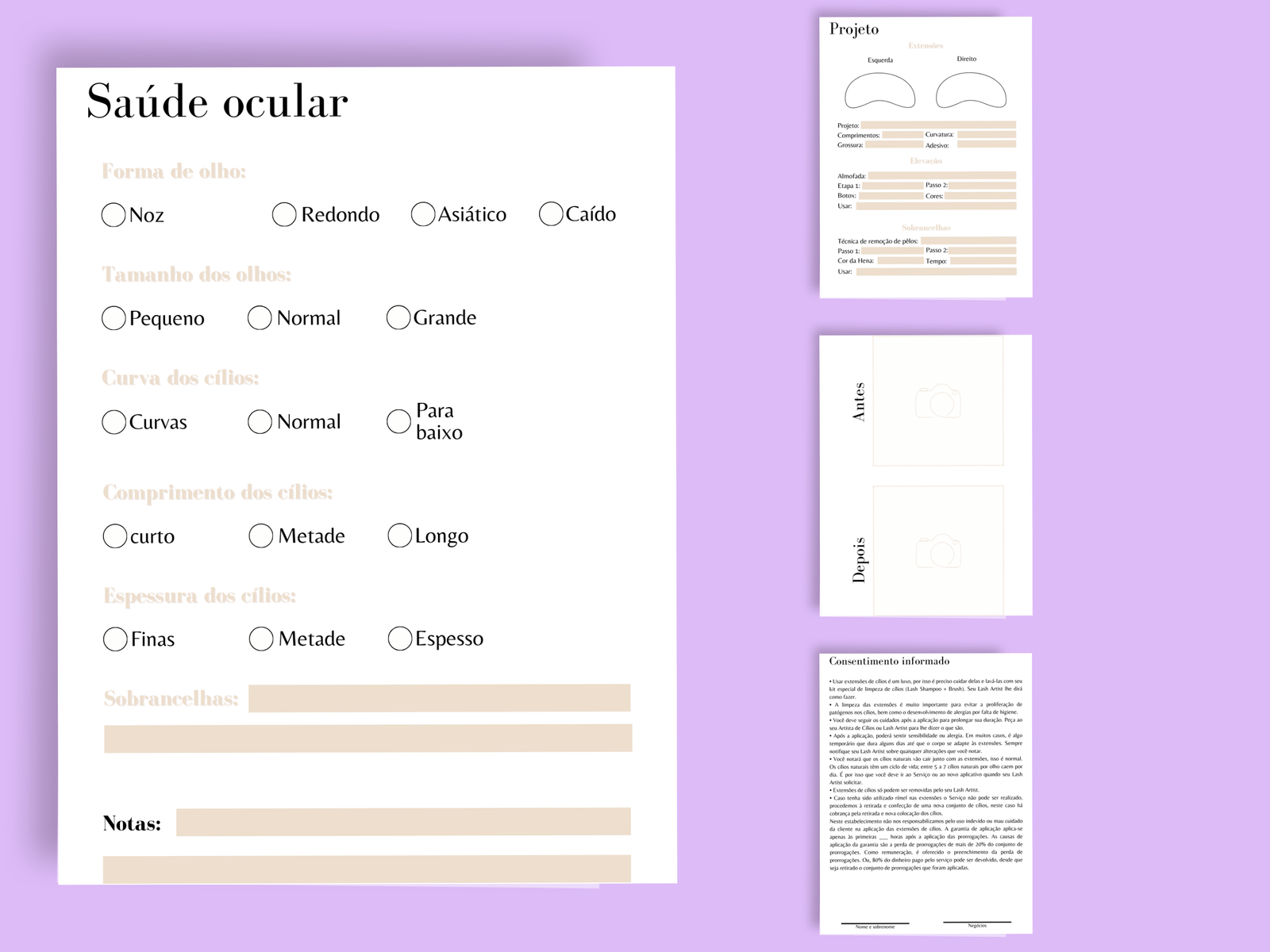 Ficha digital de cilios editável canva template