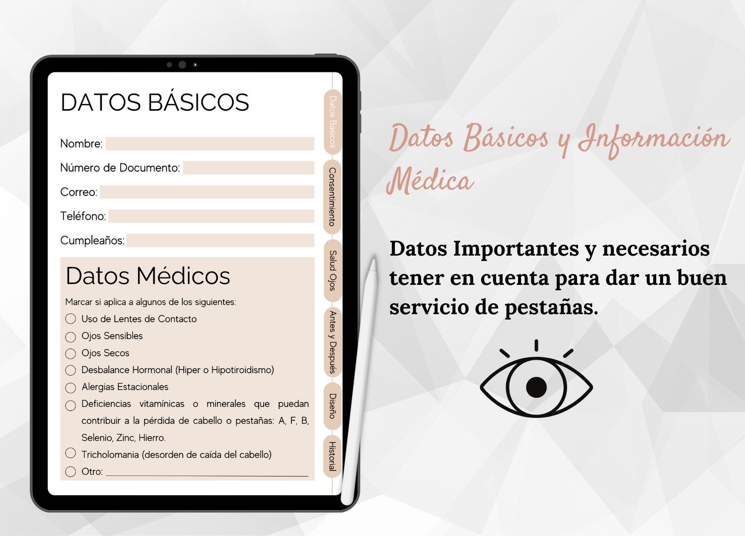 Ficha digital para extensiones de pestañas registro de clientes