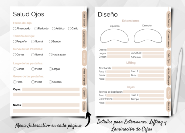 Ficha digital para extensiones de pestañas diseño