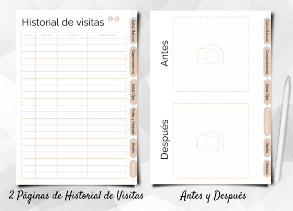 Ficha digital historial de visitas para clientes de extensiones de pestañas