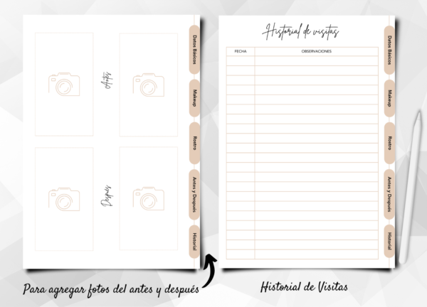 Ficha digital editable historial de visitas de clientes para maquillaje