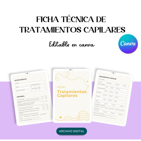 Plantilla editable CANVA - Ficha de Tratamientos Capilares