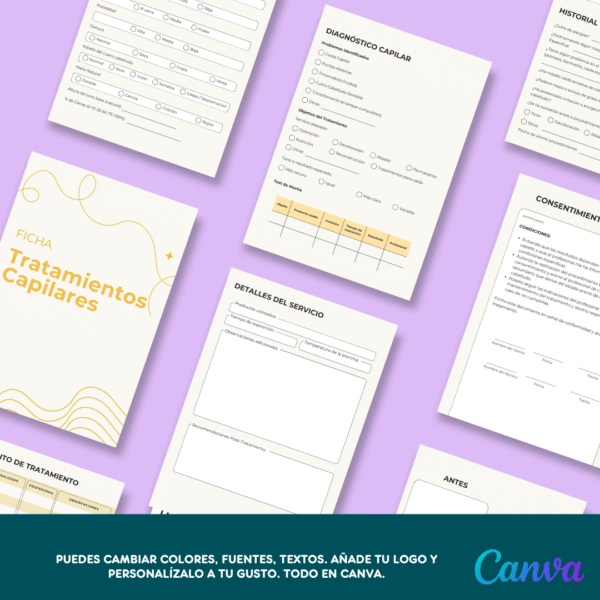 Plantilla editable CANVA - Ficha de Tratamientos Capilares - Imagen 4
