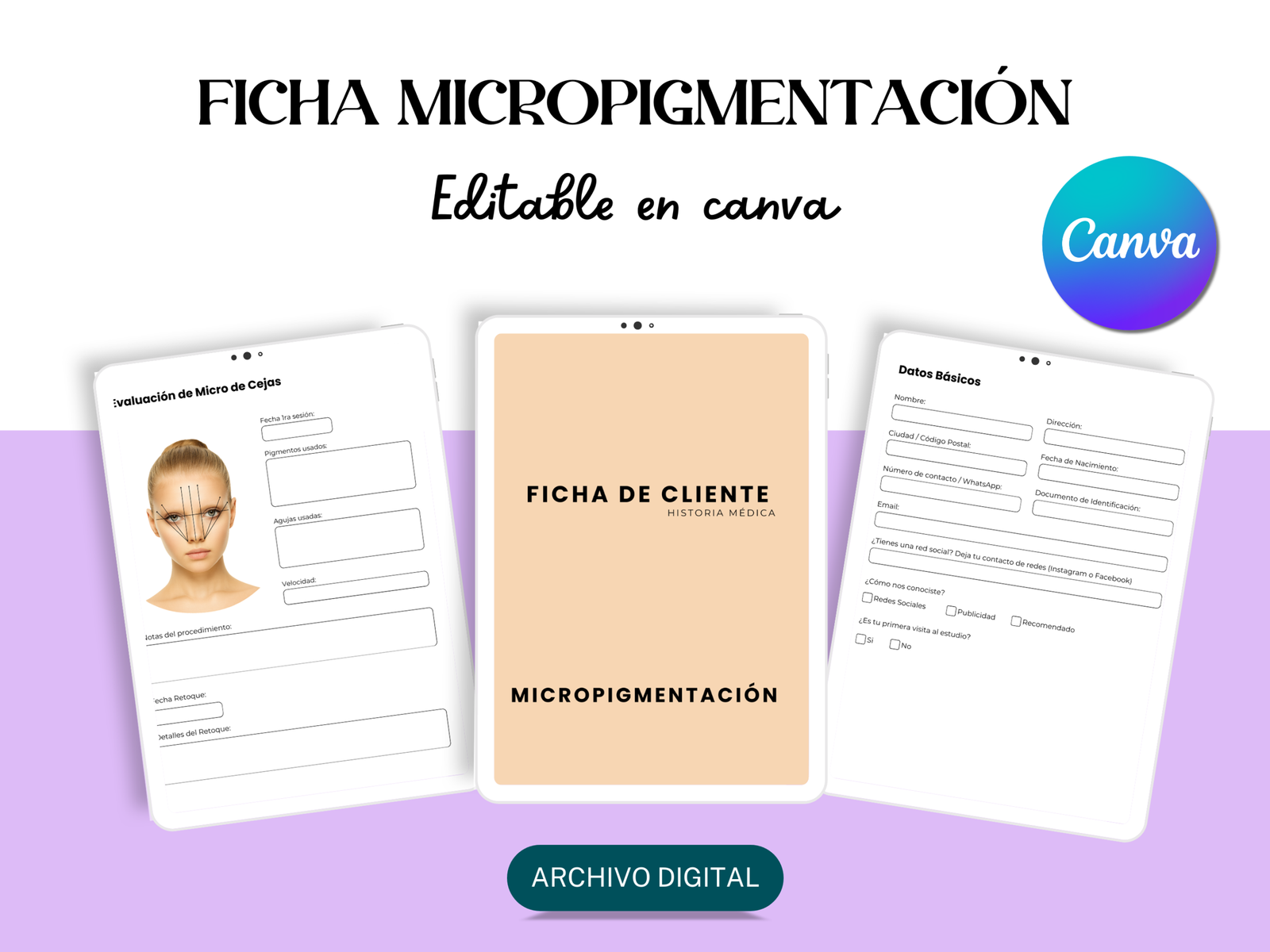 Plantilla editable CANVA - Ficha de Micropigmentación