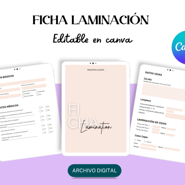 Plantilla editable CANVA - Ficha de Laminación Cejas y Pestañas