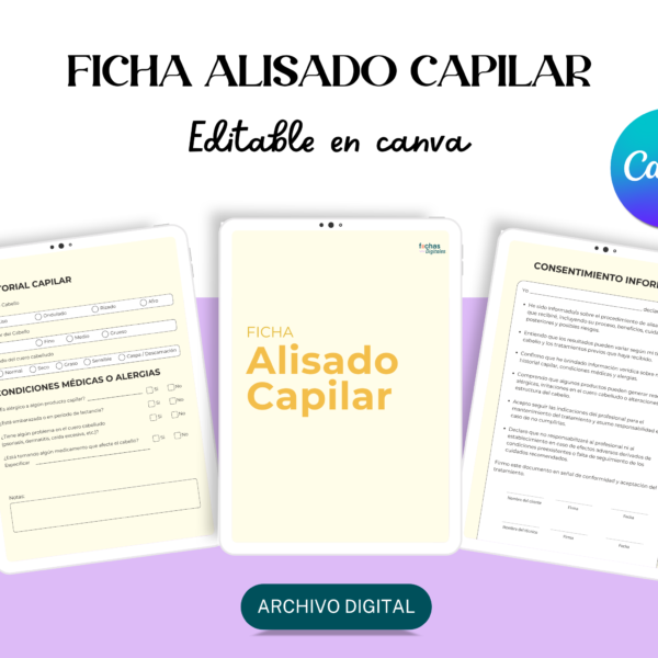 Plantilla editable CANVA - Ficha de Alisado Capilar