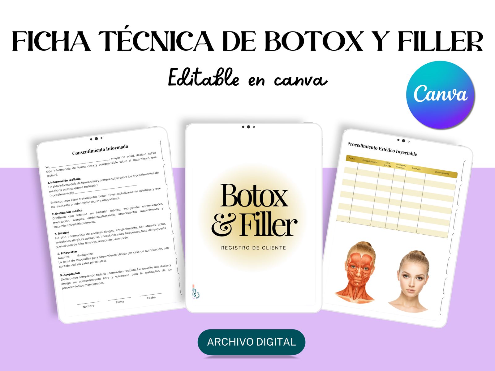 Plantilla editable CANVA - Ficha de Botox y filler