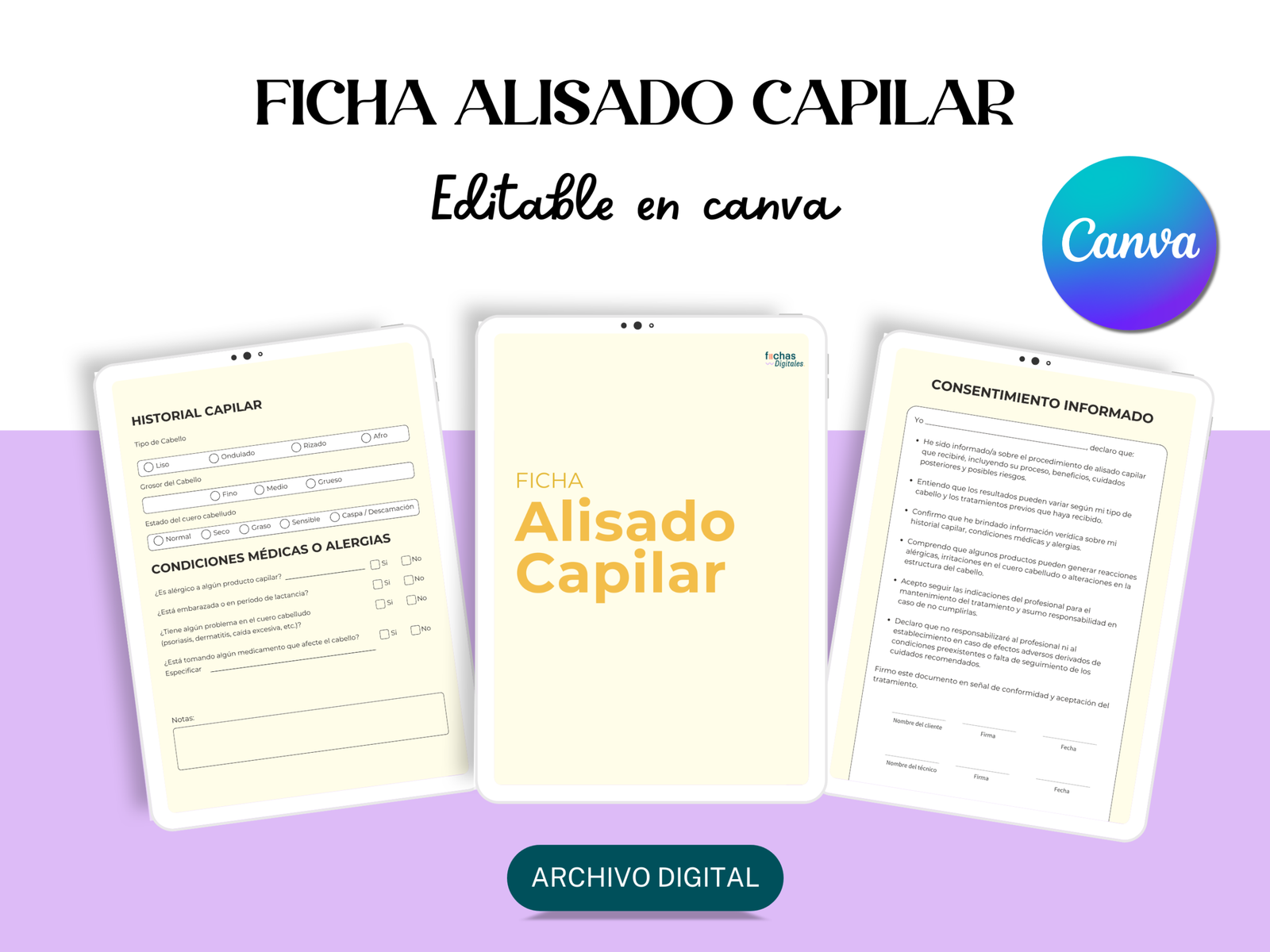 Plantilla editable CANVA - Ficha de Alisado Capilar