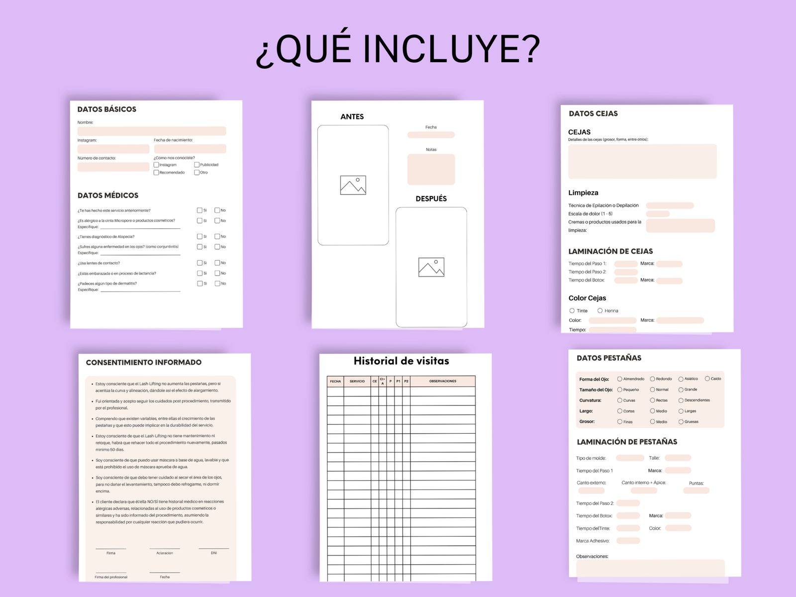Plantilla editable CANVA - Ficha de Laminación Cejas y Pestañas - Imagen 2