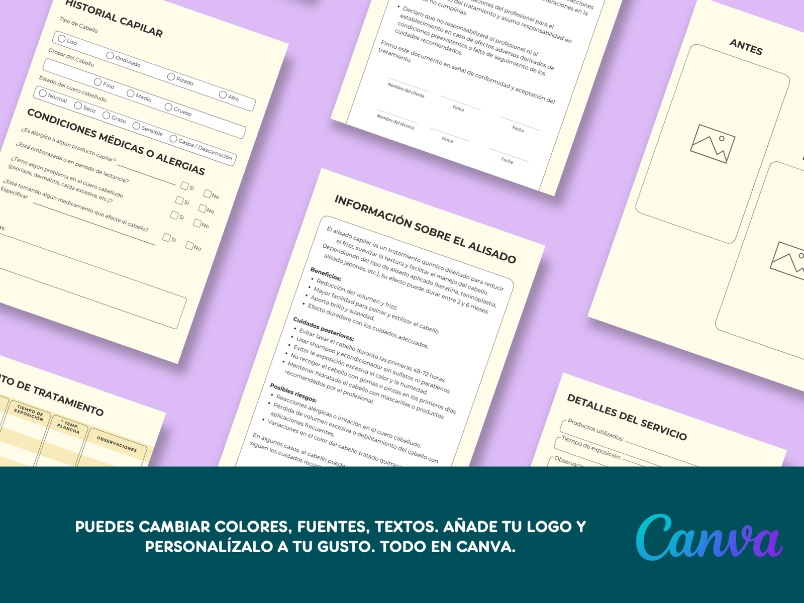 Plantilla editable CANVA - Ficha de Alisado Capilar - Imagen 3