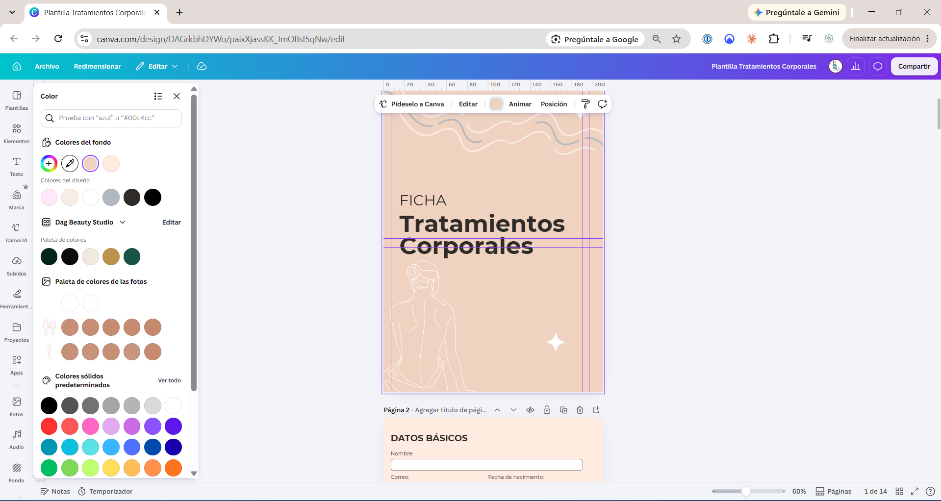 Diseño de la ficha abierto en Canva